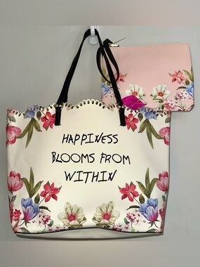Betsey Johnson Cream Multi Floral Tote & Pink Floral Pouch, 2-pc set